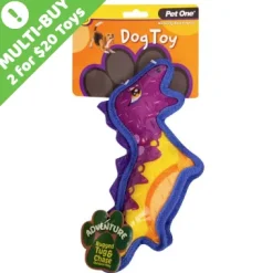 Pet One Adventure Squeaky Dinosaur Colourful 27cm
